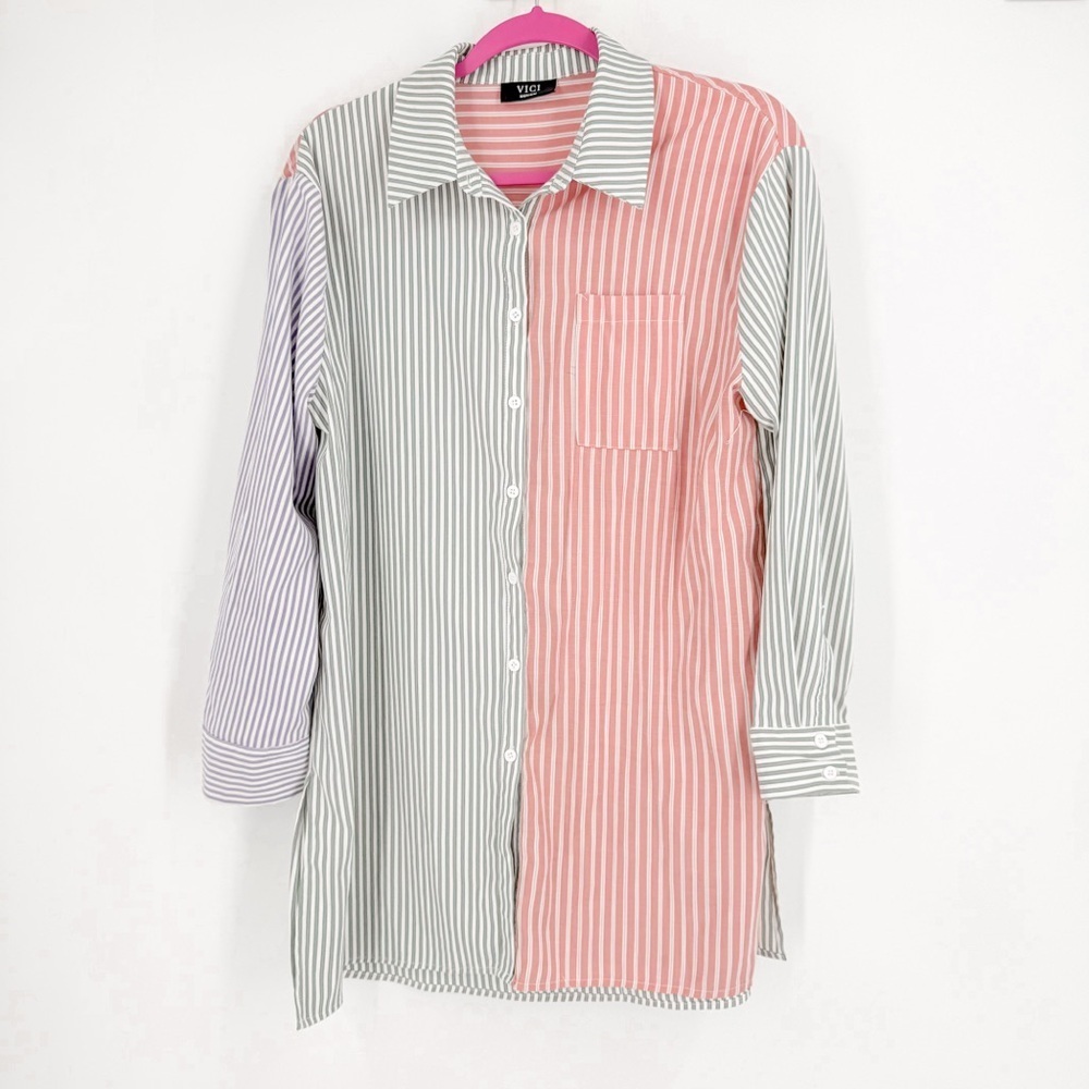 Vici Pink and Green Tunic Top